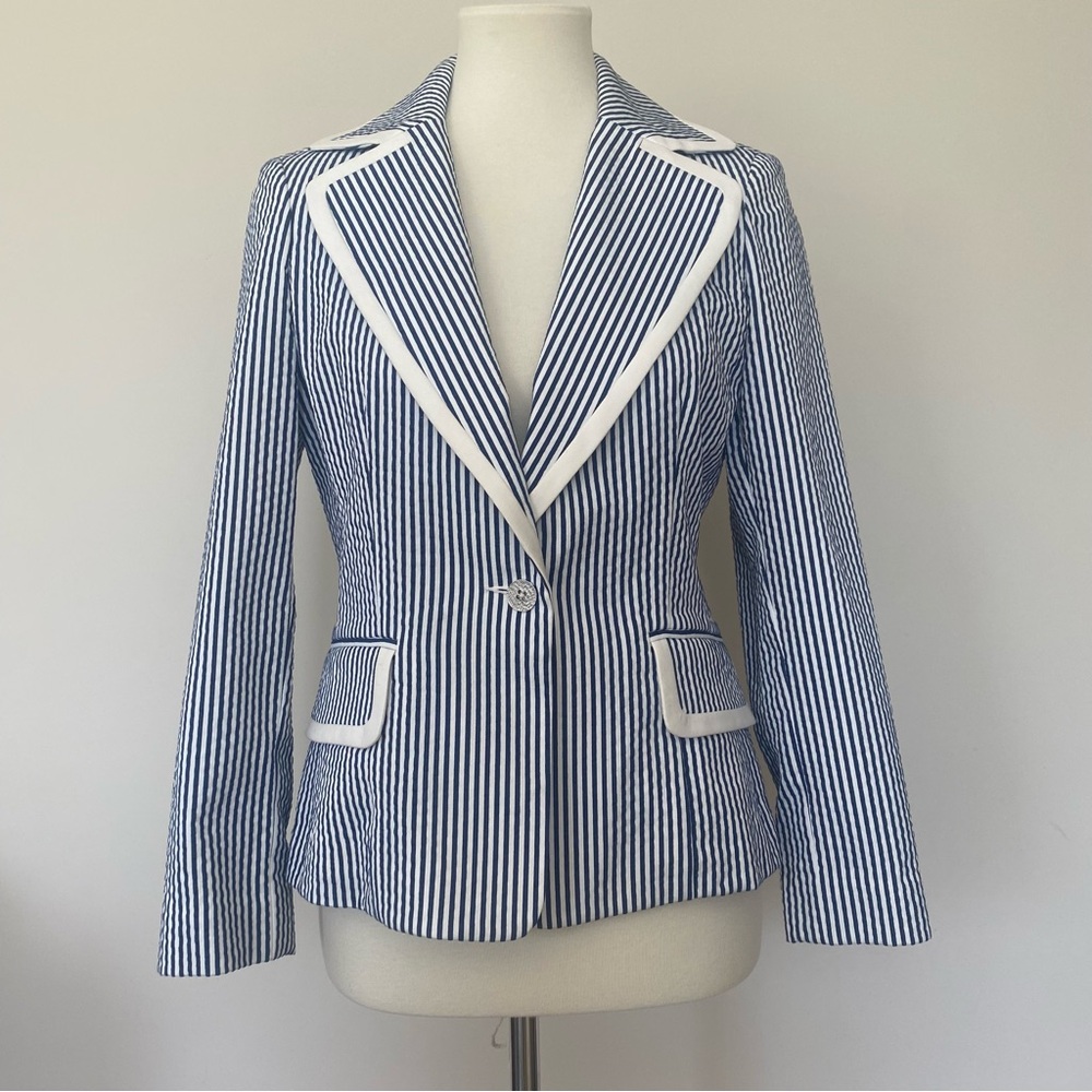 St. John Navy and White Striped Blazer